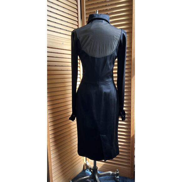 Vintage Gianfranco Ferre Dress 40 Black Satin Lg Sleeve Illusion Whimsigoth Goth - Picture 3 of 9